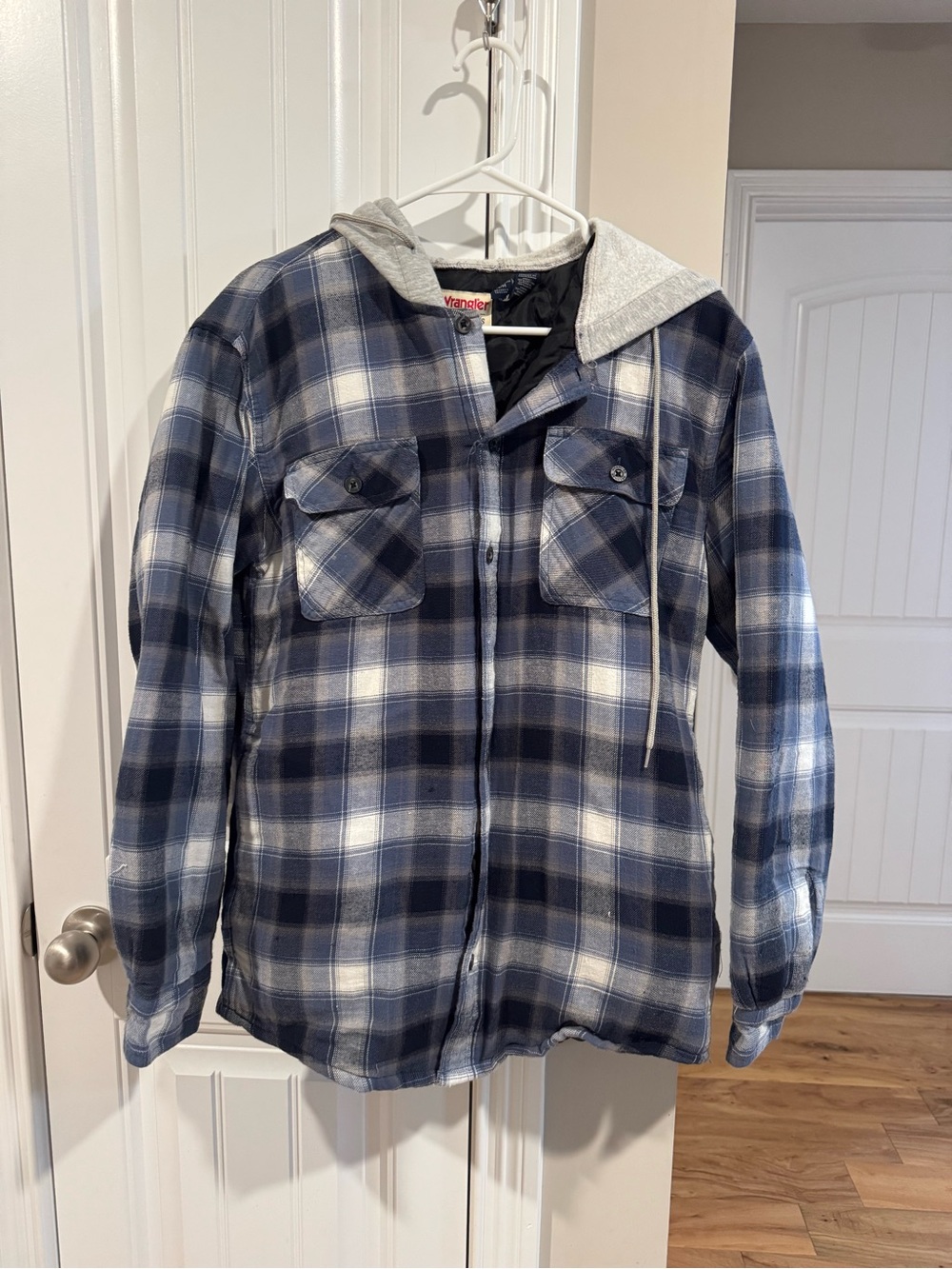 Men's Wranglers Blue Plaid Hooded Flannel Jacket